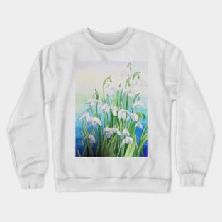 Snowdrops watercolour painting with a blue background. Crewneck Sweatshirt